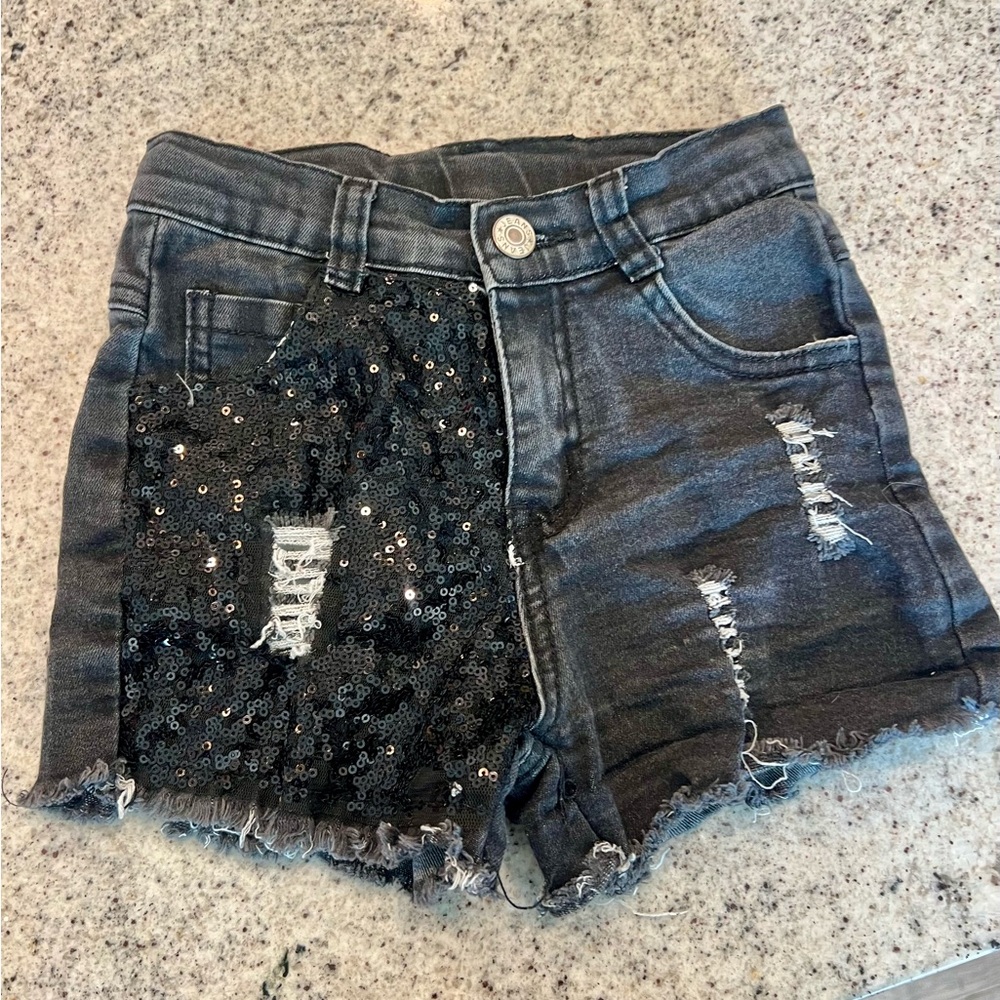 Girls black sequins Jean shorts 5/6
